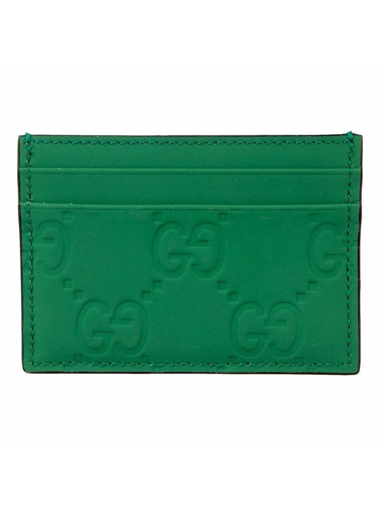 New Gucci Gg Rubberized Green Cardholder 100% Authentic